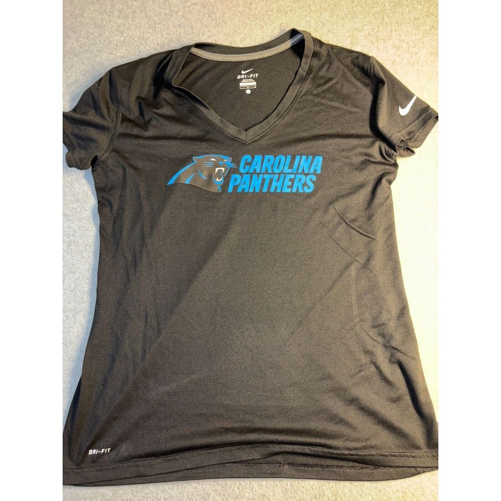 NFL Carolina Panthers Nike T Shirt Football Mens Large Black Short Sleeve V Neck
